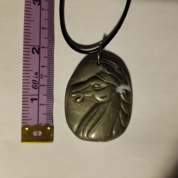 COPY - Pyrite gemstone horse head pendant, NWOT, black cord, artisan, unisex - Picture 2 of 4